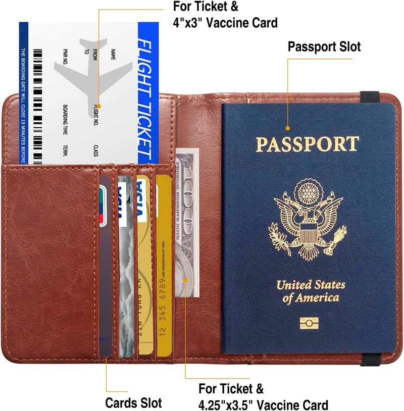 FACATH Premium Passport Holder for Travel, RFID Blocking Passport Cover Slim, Durable & Travel-Friendly, Passport Wallet Keep Your Documents Safe & Organized (Brown) - Image 3